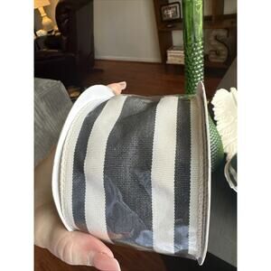 TWO BLACK & WHITE WIDE STRIPE WIRED EDGE Ribbon 3” X 10 Yards Each